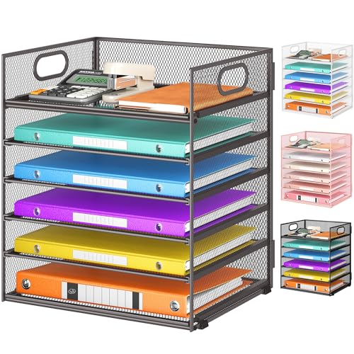 VITVITI Schreibtisch Organizer, 6 Ebenen Briefablage, Stapelbare Aktenhalter, Ablagefächer mit Griff, Bürobedarf für A4 Dokumentenablag, Papier, Buch, Magazin (Grau) von VITVITI