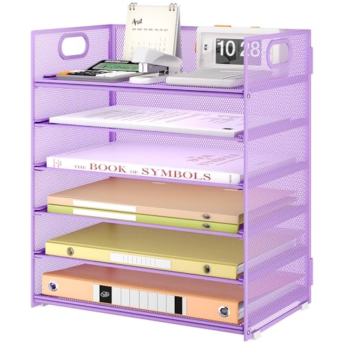 VITVITI Schreibtisch Organizer, 6 Ebenen Briefablage, Stapelbare Aktenhalter, Ablagefächer mit Griff, Bürobedarf für A4 Dokumentenablag, Papier, Buch, Magazin (Lila) von VITVITI