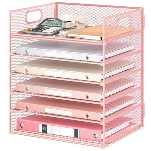 VITVITI Schreibtisch Organizer, 6 Ebenen Briefablage, Stapelbare Aktenhalter, Ablagefächer mit Griff, Bürobedarf für A4 Dokumentenablag, Papier, Buch, Magazin (Rosa) von VITVITI