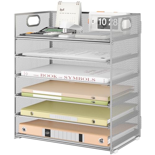 VITVITI Schreibtisch Organizer, 6 Ebenen Briefablage, Stapelbare Aktenhalter, Ablagefächer mit Griff, Bürobedarf für A4 Dokumentenablag, Papier, Buch, Magazin (Silber) von VITVITI