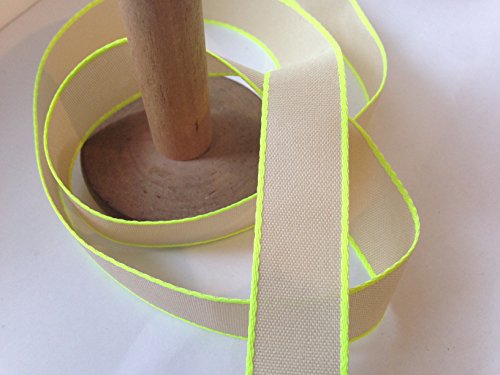 Ripsband, naturfarben mit neongelbem Rand, 20 mm x 2 m von VIVANT
