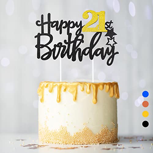 Happy 21th Birthday Tortendeko Geburtstag, Kuchendeko Geburtstag Schwarz Gold Geburstagstorte Deko für Jungen Mädchen Mann Frau von VIVEY