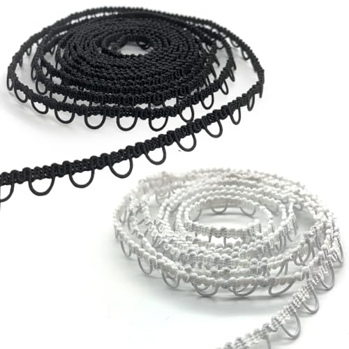 VIVIIHOO 2 Rolls 5m/Roll Schlaufenband und Ösenband aus hochwertigem Nylongarn, Gummiband mit Knopflöchern, dehnbarer Nähbesatz für DIY-Kleidung,Vorhänge,Lampenschirme und Geschenktüten(Schwarz&Weiß) VIVIIHOO 2 Rolls 5m/Roll Schlaufenband und Ösenband aus hochwertigem Nylongarn, Gummiband mit Knopflöchern, dehnbarer Nähbesatz für DIY-Kleidung,Vorhänge,Lampenschirme und Geschenktüten(Schwarz&Weiß) von VIVIIHOO