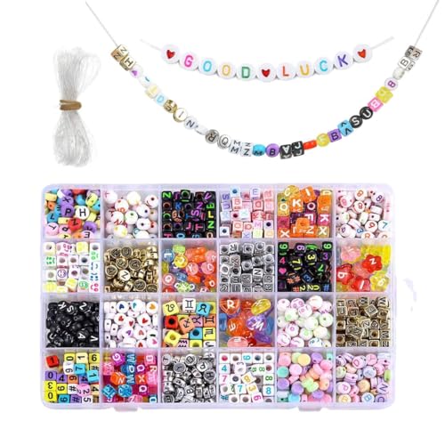 VIVIIHOO Buchstabenperlen Set - Beads&Perlen Buchstaben - 2400 Stück A-Z Acrylwürfel Alphabet Brief Spacer Perlen mit Tonperlen für DIY Armbänder, Ketten, Schmuck oder andere Handwerke von VIVIIHOO