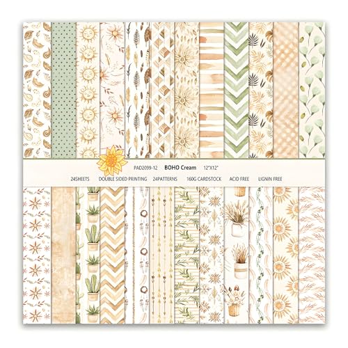 VIVIQUEN 24 Stück cremefarbenes Boho-Scrapbook-Papier, 30,5 cm, minimalistisch, böhmisch, neutral, doppelseitig, 160 g, Spezial-Bastelpapier, flach gefaltet für DIY-Hintergrund, Kunst, Fotoalbum VIVIQUEN 24 Stück cremefarbenes Boho-Scrapbook-Papier, 30,5 cm, minimalistisch, böhmisch, neutral, doppelseitig, 160 g, Spezial-Bastelpapier, flach gefaltet für DIY-Hintergrund, Kunst, Fotoalbum von VIVIQUEN