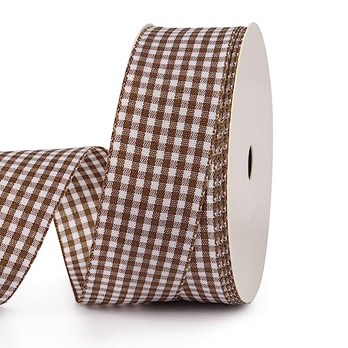 VIVIQUEN Gingham-Band, kariert, 2,5 cm breit, Taft, kariert, 22,7 m lang, 100 % Polyester, gewebter Rand (Braun, 2,5 cm) von VIVIQUEN