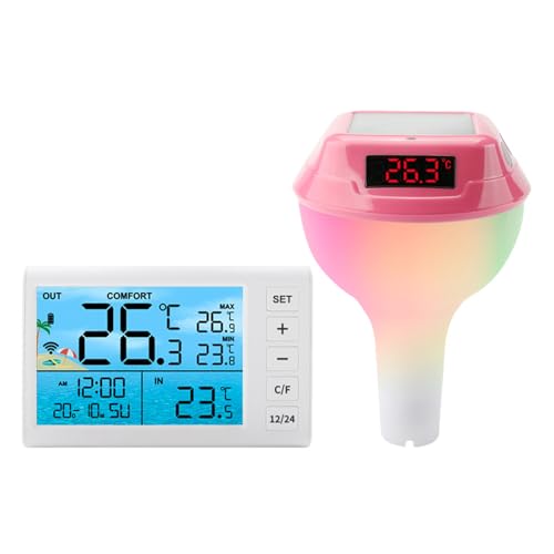 VIVIWI Solar-Pool-Thermometer, Empfänger mit LED-Licht, leicht ablesbar, digitale Thermometer, kabellose Pool-Temperatursensoren VIVIWI Solar-Pool-Thermometer, Empfänger mit LED-Licht, leicht ablesbar, digitale Thermometer, kabellose Pool-Temperatursensoren von VIVIWI