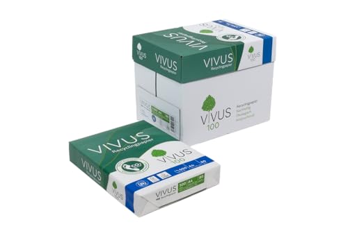 VIVUS 100 Druckerpapier, DIN A4, RECYCLING-PAPIER, 80 g/m², 2500 Stück, 5 Packungen mit 500, Weiß VIVUS 100 Druckerpapier, DIN A4, RECYCLING-PAPIER, 80 g/m², 2500 Stück, 5 Packungen mit 500, Weiß von VIVUS