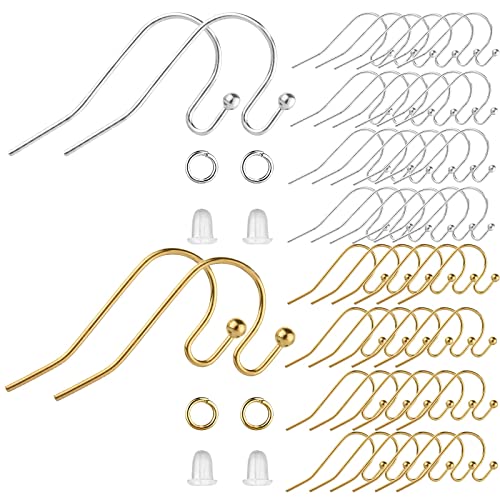 VIW Ohrringhaken, 200 Stück/100 Paar, Ohrdraht, Fischhaken, 600 Stück, hypoallergenes Ohrringherstellungs-Set mit Biegeringe und transparenten Silikon-Ohrring-Verschlüssen (Gold und Rotgold) (Gold und von VIW