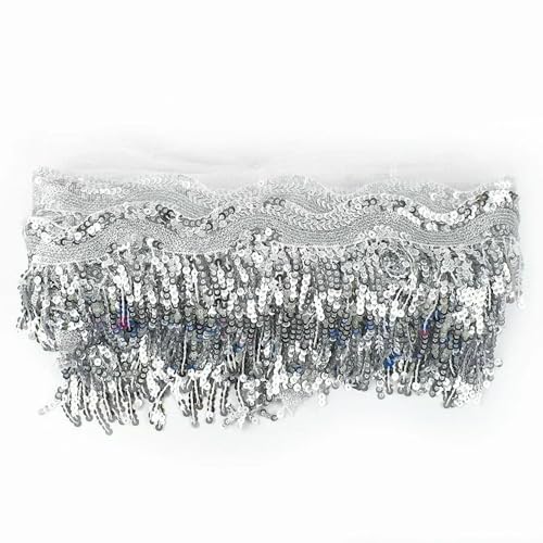 1/2/5 Yards 8 cm Pailletten Quaste Fransen zum Nähen Bühnenkleid Mesh Spitzenbesatz Kleidung Band Dekoration Besatz Zubehör von VIXDA