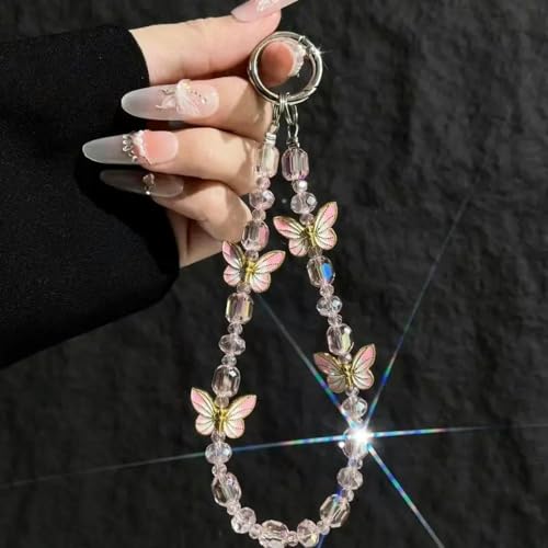 VIXDA Schmetterlingskristall-Handykette, kurzer Anhänger, Schlüsselband, Handgelenk, Schlüsselanhänger, hängende Ornamentkette für Damentaschen von VIXDA