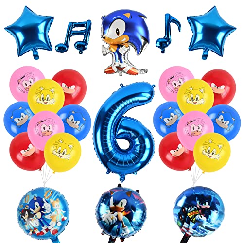 Sonic Luftballon 6, Sonic Geburtstagsdeko 6 Jahre, Sonic Geburtstag 6, Sonic Luftballon Geburtstag 6, Sonic Party Deko, Sonic Geburtstag Party Set, Latex & Foil Luftballons von VIYAAN