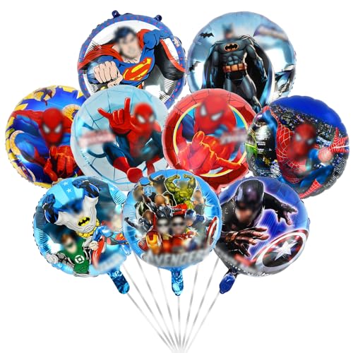 Superhelden Party Ballons, 9 Stück Superhero Geburtstag Deko, Superhelden Folienballon, Geburtstag Deko Spider Man Luftballons, für Kinder Luftballon Party Supplies Dekoration von VIYAAN
