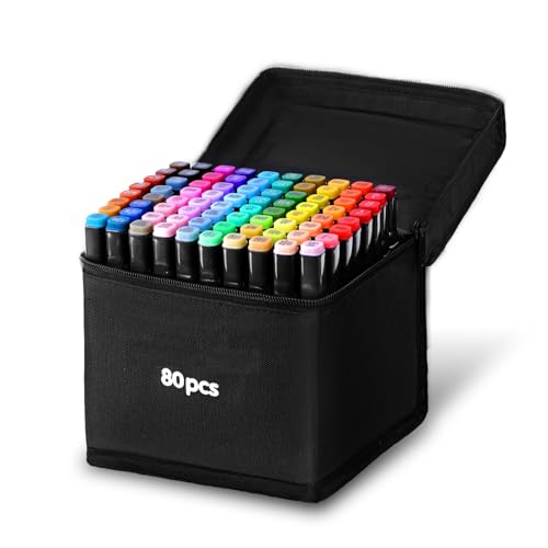 80 Farben Alkohol Stifte Set, Twin Tip Alcohol Marker Schnelltrocknend & Hohe Farbbrillanz Art Stifte für Skizzieren, Manga, Illustration, Bullet Journal & mehr, inkl. Tragetasche von VIYSPNV