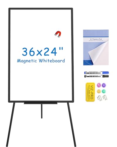 VIZ-PRO Magnetische Whiteboard-Staffelei Schwarz, 90 x 60 cm, Tragbares Trockenabwischbares Board, Höhenverstellbar für Schule, Büro und Zuhause von VIZ-PRO