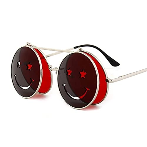 VKEID Punkbrillen Süße Smiley-Damen-Punk-Brille, zusammenklappbar, einzigartige, getönte Steampunk-Brille mit Zwei Gläsern for Herren Retro Brillen von VKEID