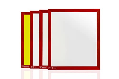 VKOMGH Trockensieb-Set, Aluminium-Rahmen-Sieb, Polyester-Mesh-Sieb, 4-teiliges Set (50,8 x 61 cm), Maschenweite 60, 90, 110, 200 (Mikron-Äquivalent 250, 165, 149, 75), rot, gelb, VKOMGH001 von VKOMGH