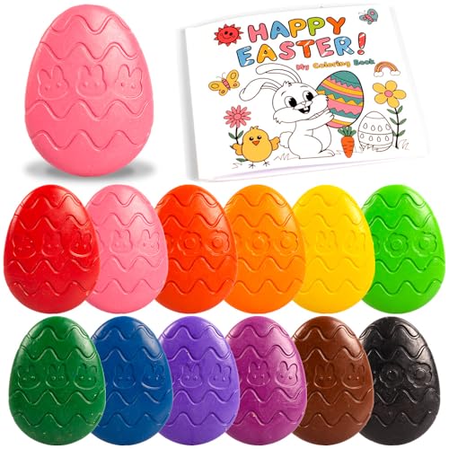 VKTEN Eiförmige Kleinkind-Malstifte, 12 Farben, ungiftig, waschbar, Buntstifte für Kinder, ab 3 Jahren, mit Oster-Malbuch – perfekte Osterkorbfüller VKTEN Eiförmige Kleinkind-Malstifte, 12 Farben, ungiftig, waschbar, Buntstifte für Kinder, ab 3 Jahren, mit Oster-Malbuch – perfekte Osterkorbfüller von VKTEN