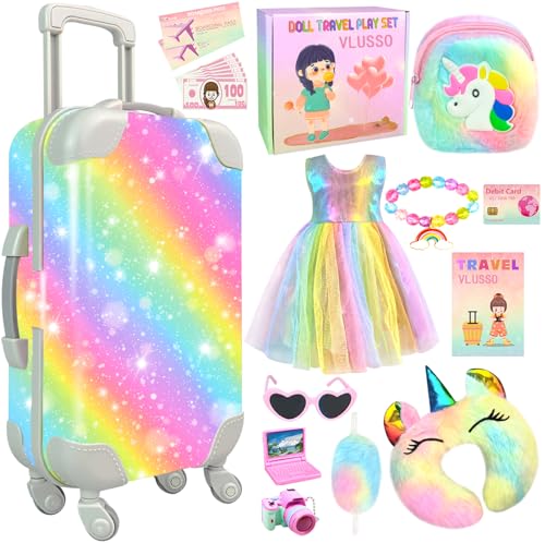 19-teiliges Puppenzubehör-Set für Mädchen, 45,7 cm, Gepäck, Reise-Spielset mit Kleidung, Kamera, Reisekissen, Tasche, Kleid, Brille, Sachen für 45,7 cm große Puppe – Weihnachts- und 19-teiliges Puppenzubehör-Set für Mädchen, 45,7 cm, Gepäck, Reise-Spielset mit Kleidung, Kamera, Reisekissen, Tasche, Kleid, Brille, Sachen für 45,7 cm große Puppe – Weihnachts- und von VLUSSO
