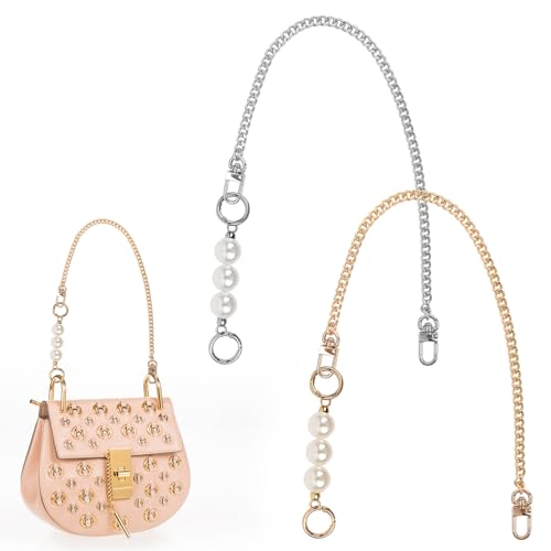 VLYX Ersatz-Handtaschenkette – 45 cm Lange goldene Taschenketten mit 14 cm Perlenverlängerung, kurzer, breiter Riemen für Handtaschen, 4er-Set (Gold & Silber) von VLYX
