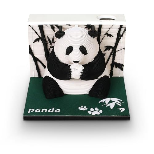 3D Notizblock Kreative Haftnotizen, Panda Papier Schnitzen Geschenk Notizzettel Papierskulptur DIY 2024 Memoblock mit Stifthalter Weihnachtsgeschenke von VLites