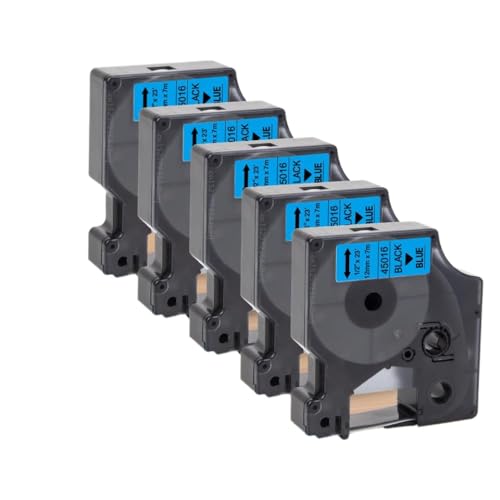 5pcs 10pcs d1 12mm Band 45013 45010 45016 45018 Schwarz auf weißem Etikett kompatibel mit LabelManager 160 280 Drucker(5PK Black on Blue) von VMHPMLGV