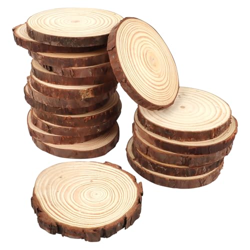VMUTGA 20 Stück Holzscheiben, 9-10cm Durchmesser Runde Holzscheibe zum Basteln Ohne Loch Untersetzer Holz mit Rinde Naturholz Holz-Scheiben Holzplatte für DIY Handwerk Hochzeit Mittelstücke Dekoration von VMUTGA