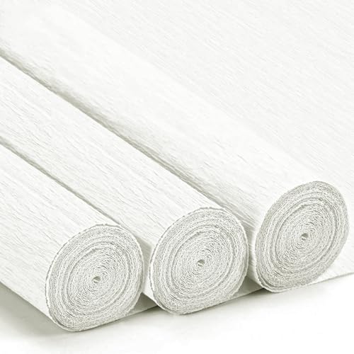 3 Rolls Krepppapier 43x250cm, Krepppapier Rollen, für DIY Blumen Kunsthandwerk, Geburtstagsfeier, Hochzeit, Festival Ornament (Weiß) von VNAKER
