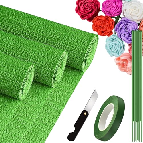 3 Rolls krepppapier 25x250cm, Krepppapier Rollen, Nicht Abfärbende Farben, Krepppapier Bunt für DIY Blumen Kunsthandwerk, Geburtstagsfeier, Hochzeit, Festival Ornament (Grasgrün) von VNAKER