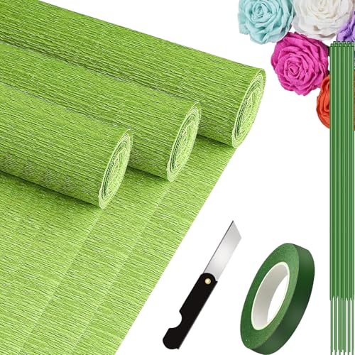 3 Rolls krepppapier 25x250cm, Krepppapier Rollen, Nicht Abfärbende Farben, Krepppapier Bunt für DIY Blumen Kunsthandwerk, Geburtstagsfeier, Hochzeit, Festival Ornament (Grün) von VNAKER