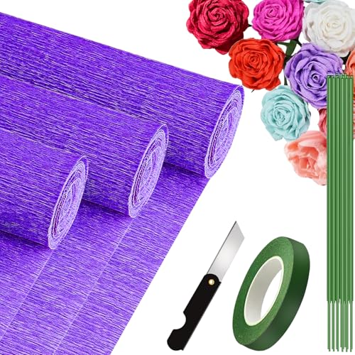 3 Rolls krepppapier 25x250cm, Krepppapier Rollen, Nicht Abfärbende Farben, Krepppapier Bunt für DIY Blumen Kunsthandwerk, Geburtstagsfeier, Hochzeit, Festival Ornament (Lila) von VNAKER