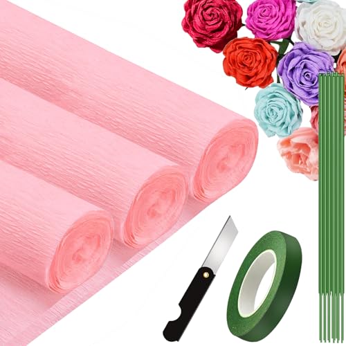 3 Rolls krepppapier 25x250cm, Krepppapier Rollen, Nicht Abfärbende Farben, Krepppapier Bunt für DIY Blumen Kunsthandwerk, Geburtstagsfeier, Hochzeit, Festival Ornament (Rosa Farbe) von VNAKER