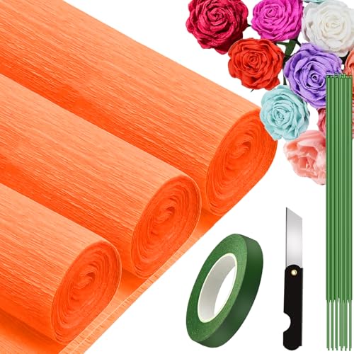 3 Rolls krepppapier 25x250cm, Krepppapier Rollen, Nicht Abfärbende Farben, Krepppapier Bunt für DIY Blumen Kunsthandwerk, Geburtstagsfeier, Hochzeit, Festival Ornament (Rot-Orange) von VNAKER