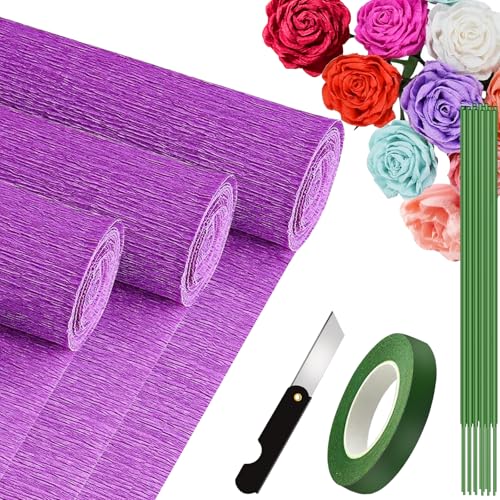 3 Rolls krepppapier 25x250cm, Krepppapier Rollen, Nicht Abfärbende Farben, Krepppapier Bunt für DIY Blumen Kunsthandwerk, Geburtstagsfeier, Hochzeit, Festival Ornament (Violette Farbe) von VNAKER