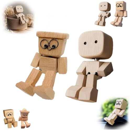VNDGEOUH Charmante kleine Holzfigur, die mit 12 magnetischen Ausdrücken schwankt, handgefertigte Holzpuppe mit zitternden Füßen, kleine nerdige Puppen, Geschenke for Männer und Büro(A-c-2pcs) von VNDGEOUH