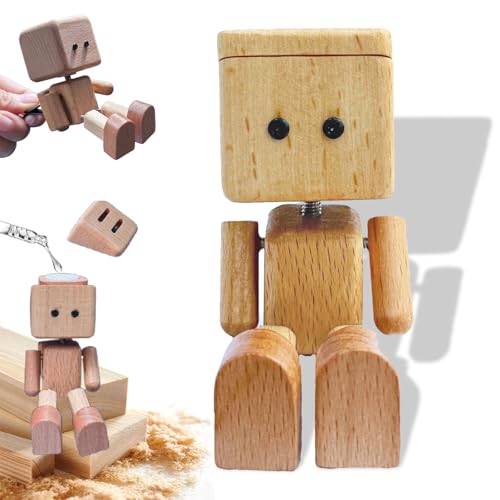 VNDGEOUH Schaukelnde Holzfigur, handgefertigte Holzpuppe mit zitternden Füßen, mit 12 magnetischen Ausdrücken, lustige Holzdekoration for den Schreibtisch(Beige) von VNDGEOUH