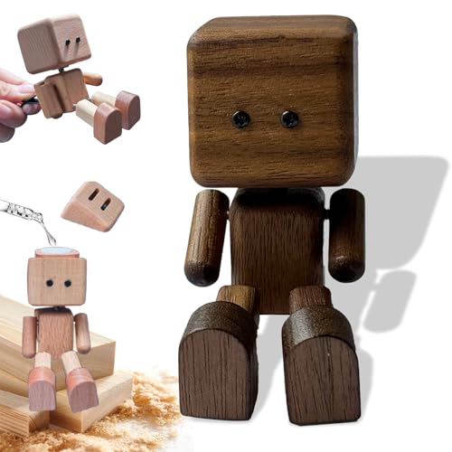 VNDGEOUH Schaukelnde Holzfigur, handgefertigte Holzpuppe mit zitternden Füßen, mit 12 magnetischen Ausdrücken, lustige Holzdekoration for den Schreibtisch(Brown) von VNDGEOUH
