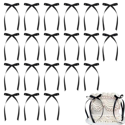 20 schwarze Schleifen für Kuchen, schwarze Schleifen, Kuchendekoration, für Kinder, Mädchen, Frauen, Geburtstag, Hochzeit, Jahrestag, Babyparty, Weihnachtsbaumdekoration, Tischdekoration, einfache von VNDKGN