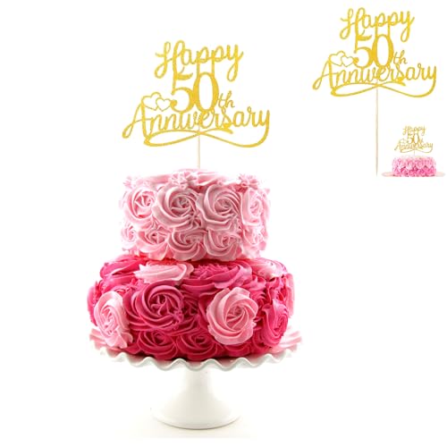 Tortenaufsatz zum 50. Geburtstag, Goldene Hochzeitstortendekoration, goldener Glitzer für Hochzeit, Firmenparty, Dekoration, Fotografie, Requisiten, Zuhause, Büro, Dessert, Backen, Dekorieren von VNDKGN