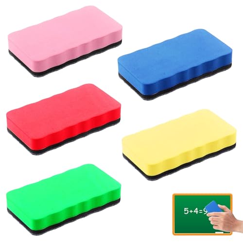 Magnetischer Whiteboard-Radierer, Whiteboard-Radierer mit dickem Filz-Pad, bunter Whiteboard-Radierer, Whiteboard-Radierer für Whiteboards und Kreidetafeln, Zuhause, Büro und Klassenzimmer, 5 Stück (5 von VNIDJGB