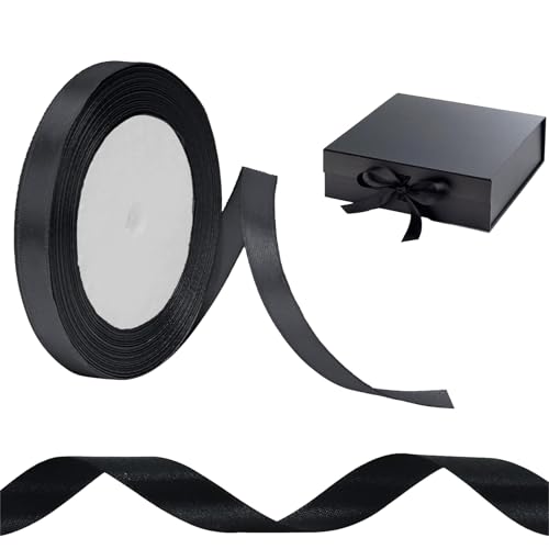 Schwarzes Band, 10 mm schwarzes Satinband, Polyester-Stoffbänder dick, Bänder für Luftballons für Geschenkverpackungen, Basteln, Kuchendekoration, Weihnachtssträuße, Hochzeitsfeierdekorationen von VNIDJGB
