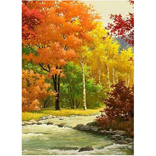 VNLMKS 5D Diamant Malerei Kits, DIY Diamond Painting Vollbohrer Crystal Strass Stickerei Goldene Bäume Landschaft Runde Bohrer Erwachsene Kinder für Büro Wand Haus Dekoration 30x40cm von VNLMKS
