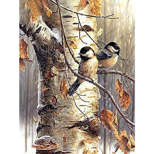 VNLMKS 5D Diamant Malerei Kits, DIY Diamond Painting Vollbohrer Crystal Strass Stickerei Kleiner Spatz auf Herbstbäumen Runde Bohrer Erwachsene Kinder für Büro Wand Haus Dekoration 30x40cm von VNLMKS