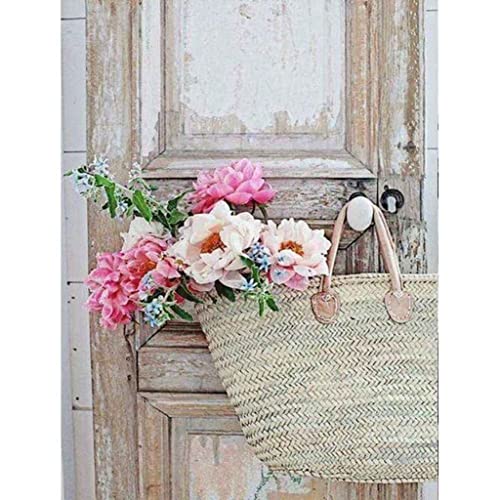 VNLMKS 5D Diamant Malerei Kits, DIY Diamond Painting Vollbohrer Crystal Strass Stickerei Vintage Holztür Blume Runde Bohrer Erwachsene Kinder für Büro Wand Haus Dekoration 30x40cm von VNLMKS