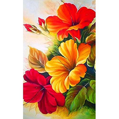 VNLMKS DIY 5D Diamant Malerei Kit, Voller Diamond Painting Anfänger Kreuzstich Rot-gelbe Blumen Nach Zahlen Diamant Painting Arts Craft Gemälde für Home Wanddekoration (40x50cm) von VNLMKS