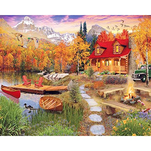 VNLMKS Diamant Malerei Kits, DIY 5D Diamond Painting Set, Crystal Strass Stickerei Kreuzstich Herbstwaldvilla Nach Zahlen Diamant Painting Bilder Arts Craft für Home Wand Decor 50x60 cm VNLMKS Diamant Malerei Kits, DIY 5D Diamond Painting Set, Crystal Strass Stickerei Kreuzstich Herbstwaldvilla Nach Zahlen Diamant Painting Bilder Arts Craft für Home Wand Decor 50x60 cm von VNLMKS