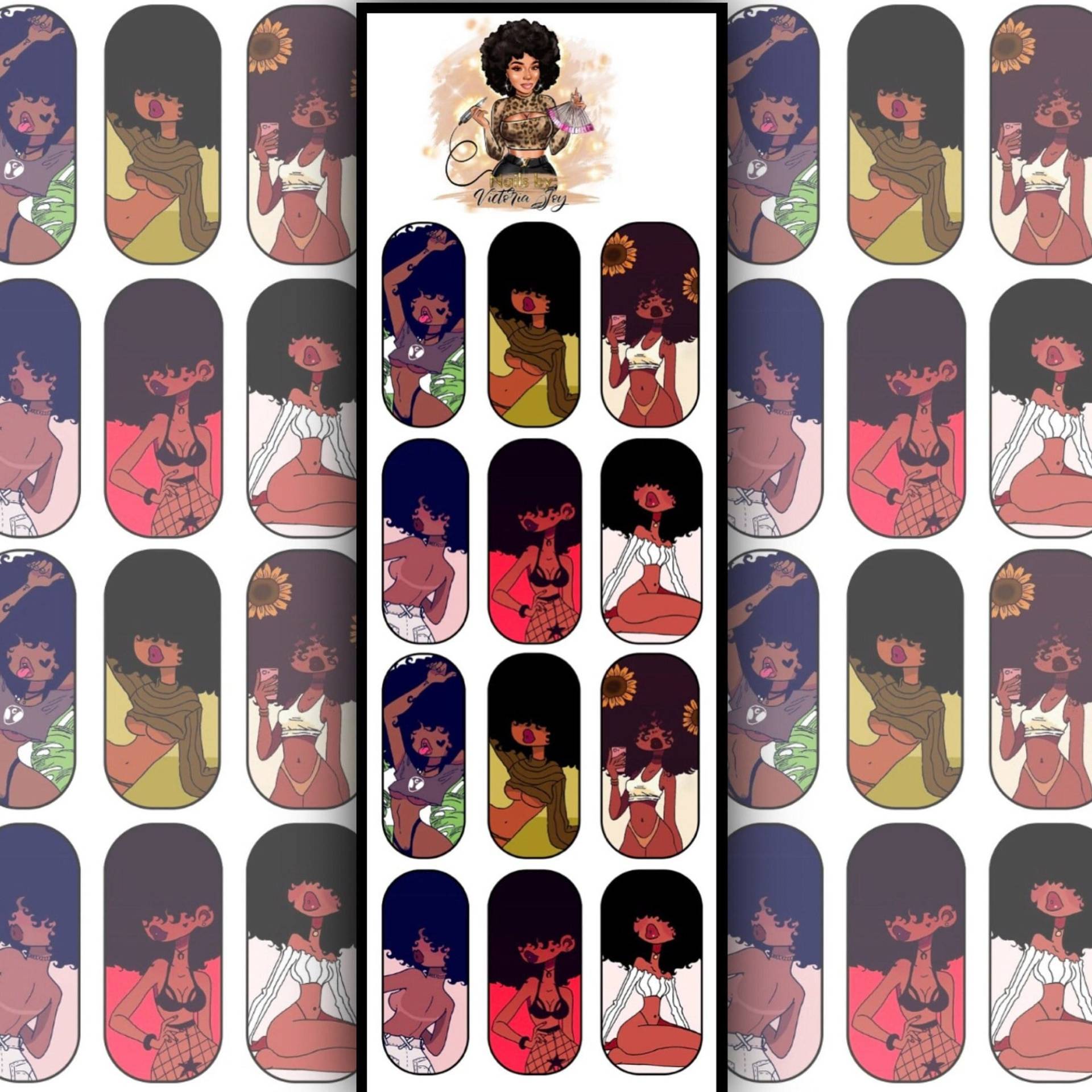 Afro Girl Nagelabziehbilder | Wasserschiebefolie Nagel Abziehbild Nagelsticker von VNailstalgic
