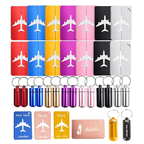 28 Packungen Metall Gepäck Tags Gepäck Etiketten und Mini-Flaschen Medikament Box Pille Case für Reisen 28 Packungen Metall Gepäck Tags Gepäck Etiketten und Mini-Flaschen Medikament Box Pille Case für Reisen von VOBOR