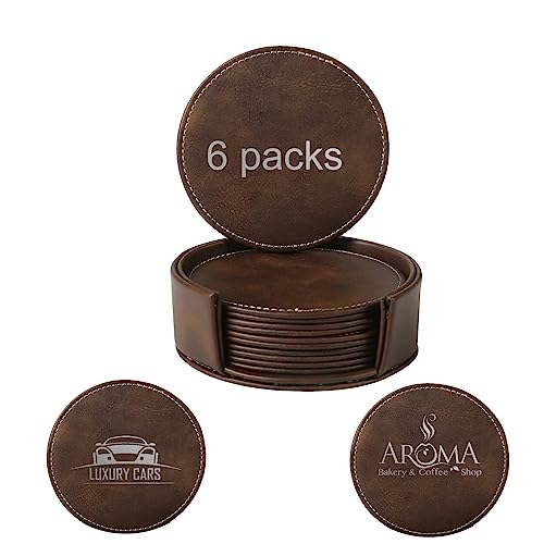 6 Stück 3,94 Zoll Dunkelbraun personalisierte benutzerdefinierte Leder Coaster Runde Getränke Coasters mit Halter 6 Stück 3,94 Zoll Dunkelbraun personalisierte benutzerdefinierte Leder Coaster Runde Getränke Coasters mit Halter von VOBOR
