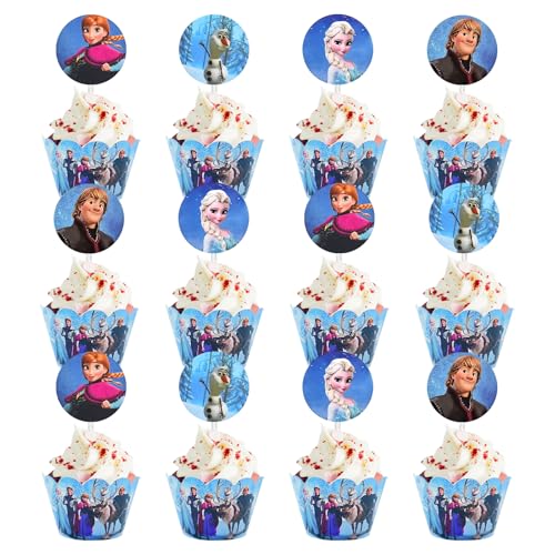 VOCDEMERI Cartoon Cake Topper Set 12 Cartoon Cupcake Toppers Dekoration 12 Cupcake Wrappers Papier Cake Topper Kindergeburtstag Cupcake Topper für Happy Birthday Cake Topper Deko von VOCDEMERI